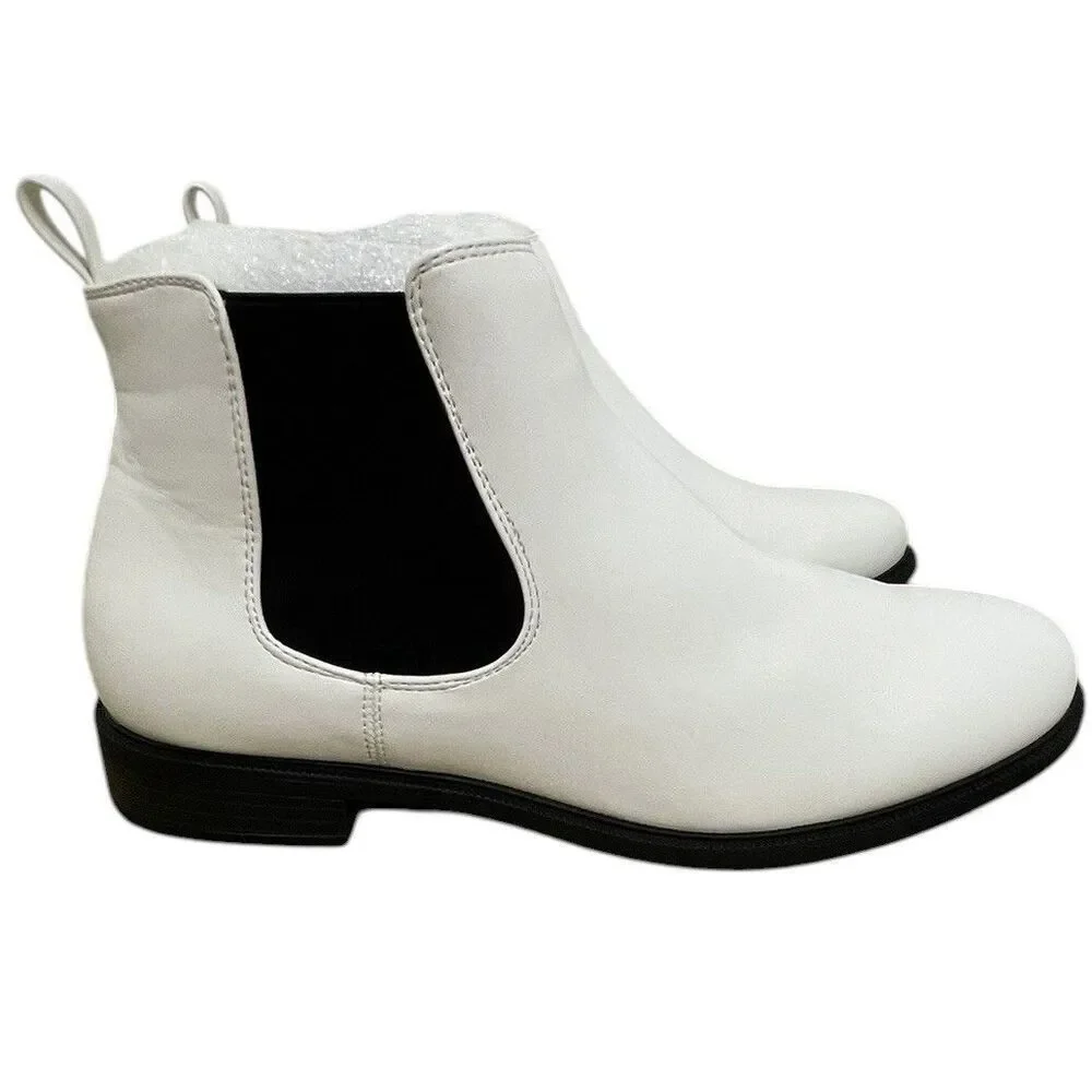 Women’s White Chelsea Boots Size 9 Low Heel Ankle Booties